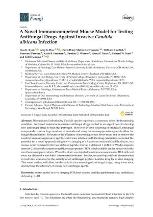 A Novel Immunocompetent Mouse Model for Testing Antifungal Drugs Against Invasive Candida Albicans Infection