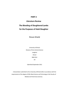 PART 2 Literature Review the Bleeding of Slaughtered Lambs For