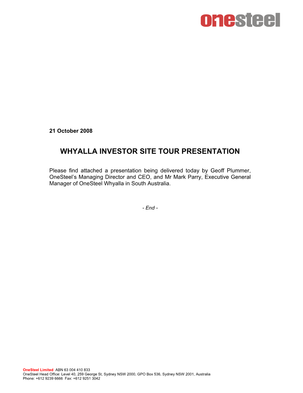 Whyalla Investor Site Tour Presentation