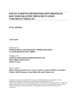 Young Parents Demonstration Program: Round Iii Grantee Implementation and Impact Results