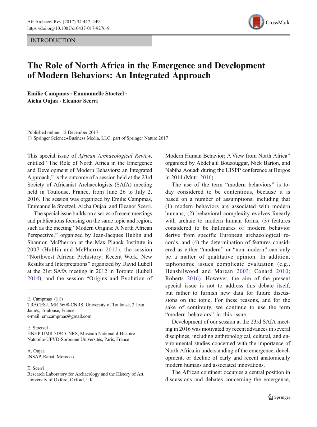 The Role of North Africa in the Emergence and Development of Modern Behaviors: an Integrated Approach