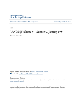 UWOMJ Volume 54, Number 2, January 1984 Western University