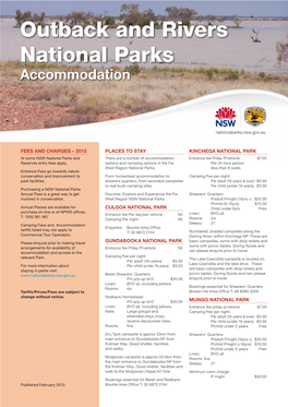 Outback and Rivers National Parks Accommodation PDF (429KB Pdf)