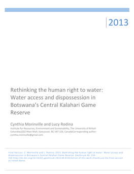 Water Access and Dispossession in Botswana's Central Kalahari Game