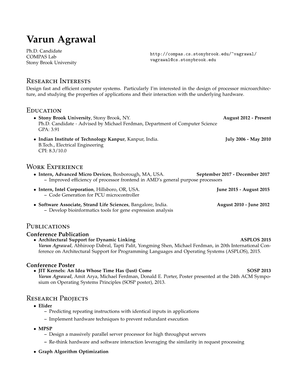 Varun Agrawal: Curriculum Vitae