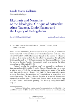 Ekphrasis and Narrative, Or the Ideological Critique of Artworks: Alma-Tadema, Ennio Flaiano and the Legacy of Heliogabalus