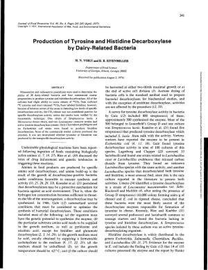 Production of Tyrosine and Histidine Decarboxylase by Dairy-Related Bacteria