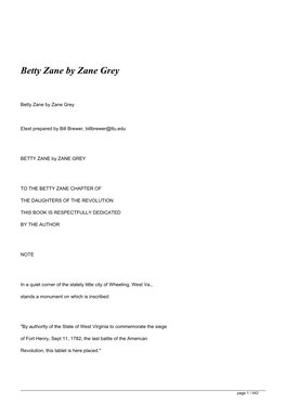 Betty Zane by Zane Grey&lt;/H1&gt;