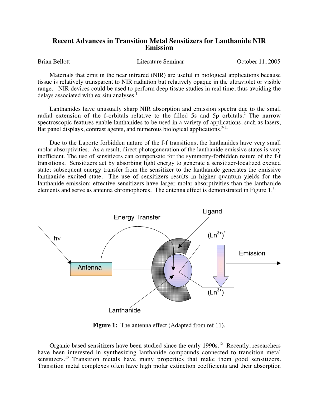 Recent Advances in Transition Metal Sensitizers for Lanthanide NIR Emission