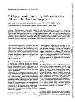 Epiblepharon with Inverted Eyelashes in Japanese Children. I. Incidence and Symptoms