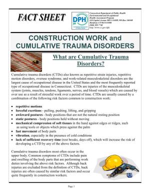 CONSTRUCTION WORK and CUMULATIVE TRAUMA DISORDERS What Are Cumulative Trauma Disorders?