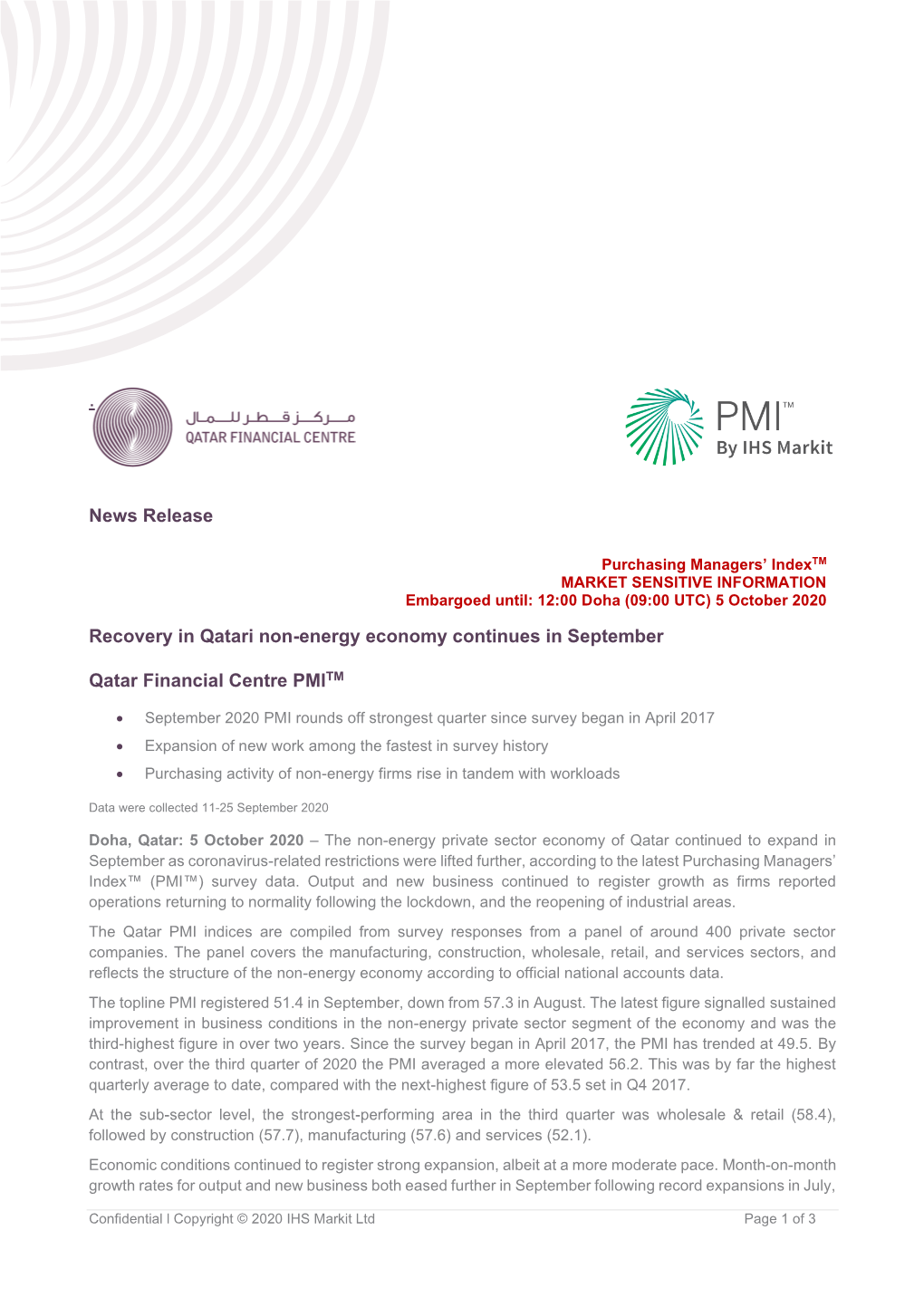 News Release Recovery in Qatari Non-Energy Economy Continues In