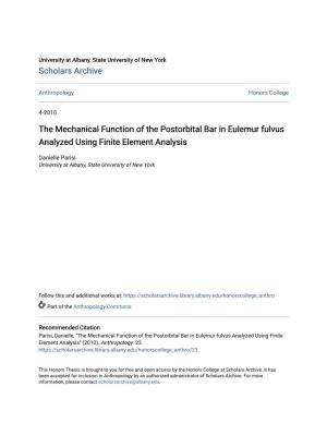 The Mechanical Function of the Postorbital Bar in Eulemur Fulvus Analyzed Using Finite Element Analysis