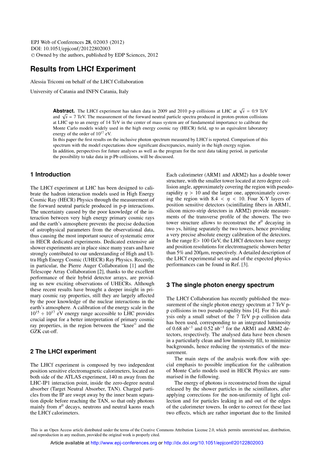 Results from Lhcf Experiment