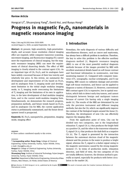 Progress in Magnetic Fe3o4 Nanomaterials in Magnetic Resonance Imaging