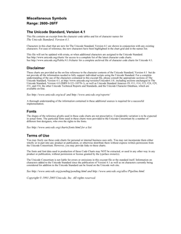 The Unicode Standard, Version 4.1 This File Contains an Excerpt from the Character Code Tables and List of Character Names for the Unicode Standard, Version 4.1