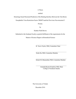 A Thesis Entitled Homology-Based Structural Prediction of the Binding