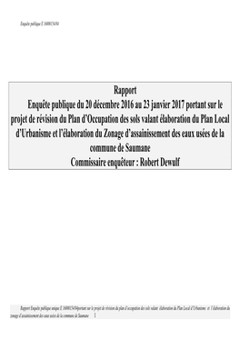 Rapport Enquête PLU & Zonage Assainissement De Saumane