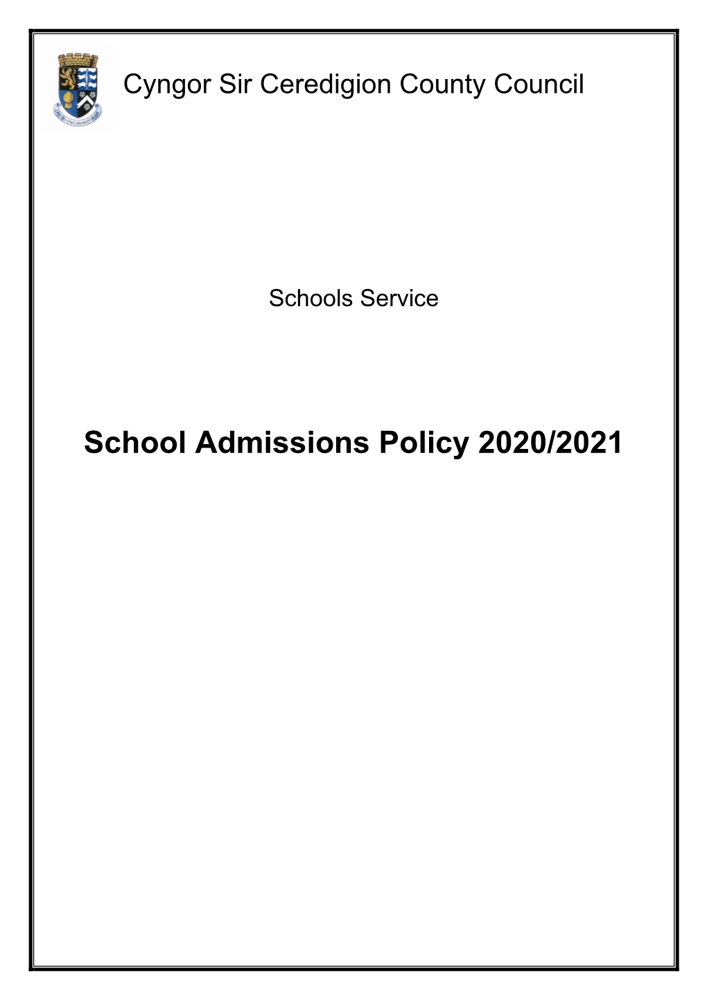 School Admissions Policy 2020/2021