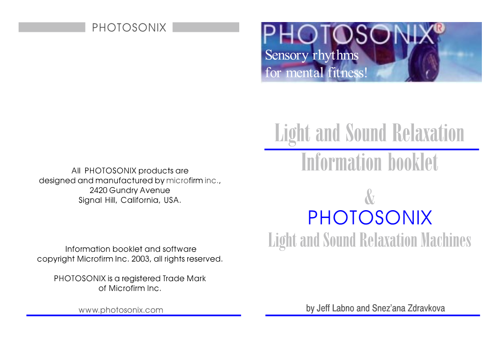 Light and Sound Relaxation Information Booklet