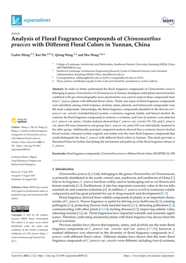 Analysis of Floral Fragrance Compounds of Chimonanthus Praecox with Different Floral Colors in Yunnan, China