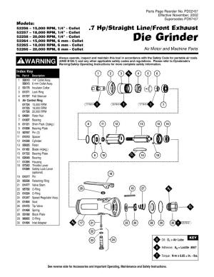 Die Grinder 52265 – 18,000 RPM, 6 Mm - Collet 52266 – 20,000 RPM, 6 Mm - Collet Air Motor and Machine Parts