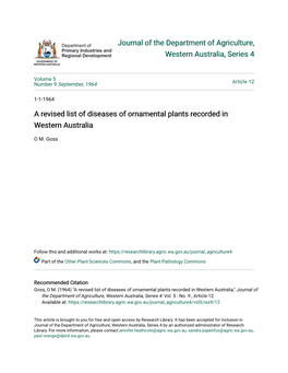 A Revised List of Diseases of Ornamental Plants Recorded in Western Australia