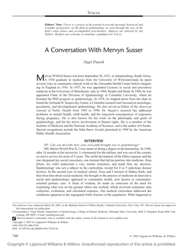 A Conversation with Mervyn Susser