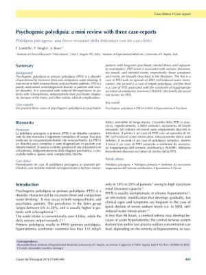 Psychogenic Polydipsia: a Mini Review with Three Case-Reports Polidipsia Psicogena: Una Breve Revisione Della Letteratura Con Tre Casi Clinici