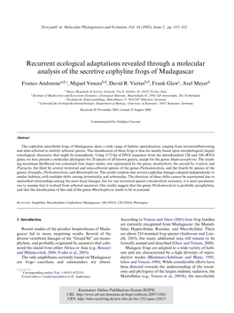 Recurrent Ecological Adaptations Revealed Through a Molecular Analysis of the Secretive Cophyline Frogs of Madagascar