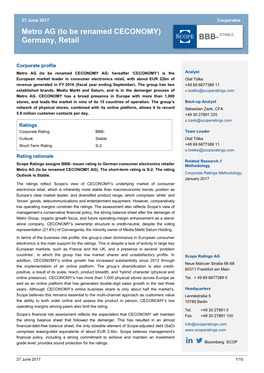 Metro AG (To Be Renamed CECONOMY)