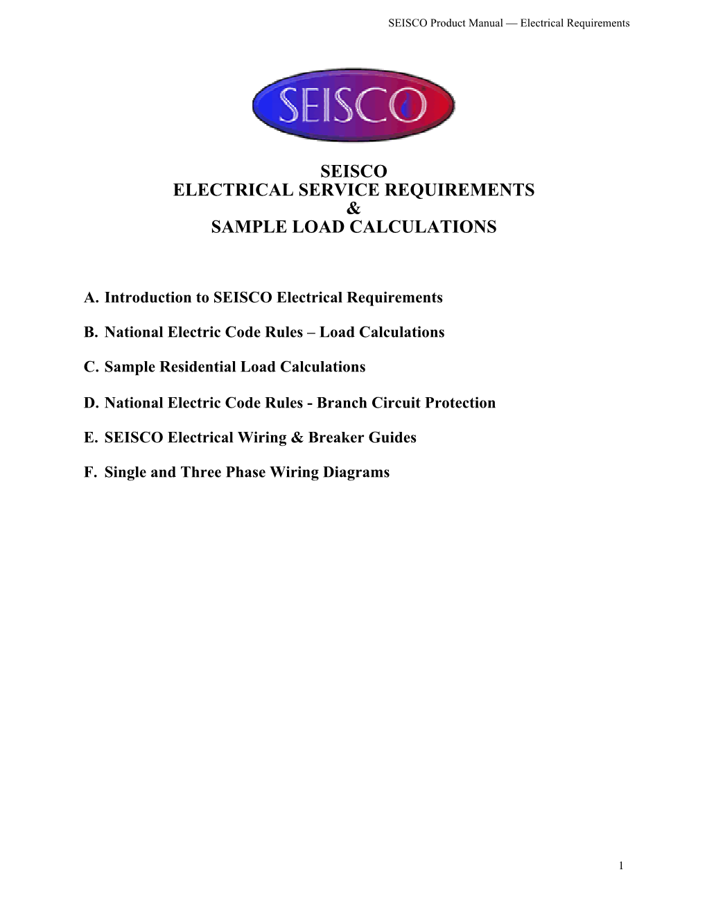 Electrical Service Requirements and Sample Load Calculations