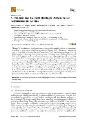 Geological and Cultural Heritage: Dissemination Experiences in Tuscany