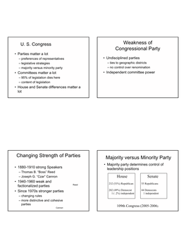 Weakness of Congressional Party