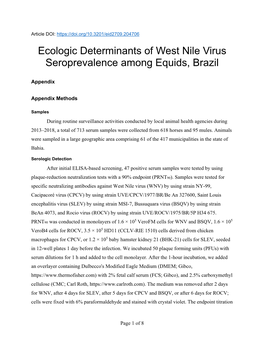 Ecologic Determinants of West Nile Virus Seroprevalence Among Equids, Brazil