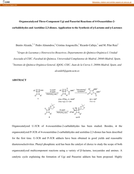 Organocatalyzed Three-Component Ugi and Passerini Reactions of 4-Oxoazetidine-2