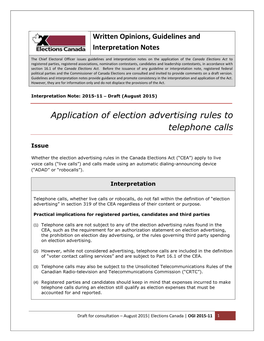 Application of Election Advertising Rules to Telephone Calls