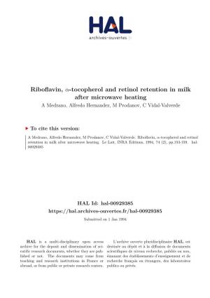 Tocopherol and Retinol Retention in Milk After Microwave Heating a Medrano, Alfredo Hernandez, M Prodanov, C Vidal-Valverde