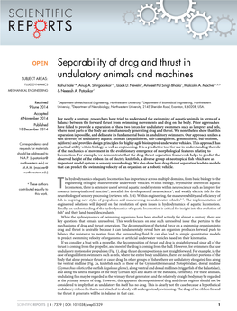 Separability of Drag and Thrust in Undulatory Animals and Machines