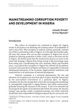 Mainstreaming Corruption Poverty and Development in Nigeria