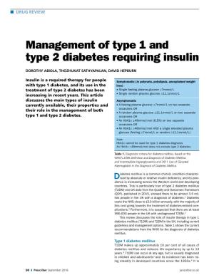 Management of Type 1 and Type 2 Diabetes Requiring Insulin