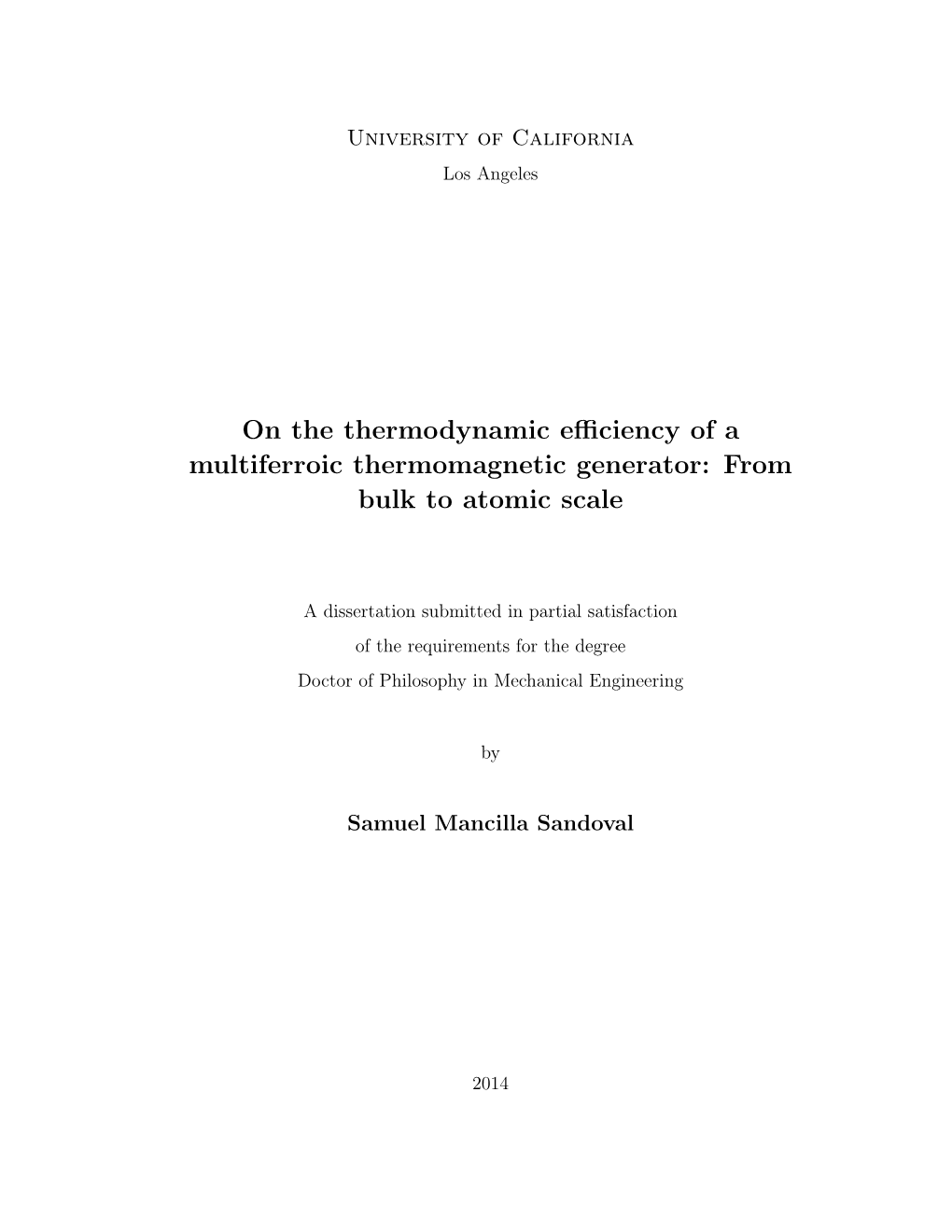 On the Thermodynamic Efficiency of a Multiferroic Thermomagnetic Generator