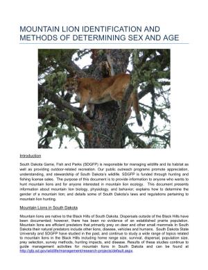 Mountain Lion Identification and Methods of Determining Sex and Age