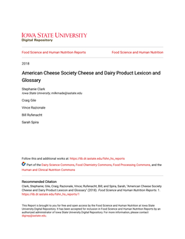 American Cheese Society Cheese and Dairy Product Lexicon and Glossary