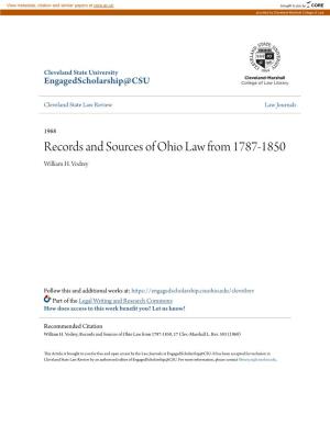 Records and Sources of Ohio Law from 1787-1850 William H
