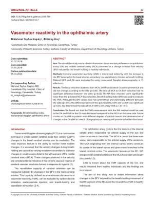 Vasomotor Reactivity in the Ophthalmic Artery Mehmet Tayfun Kaşıkçı1, Güray Koç2