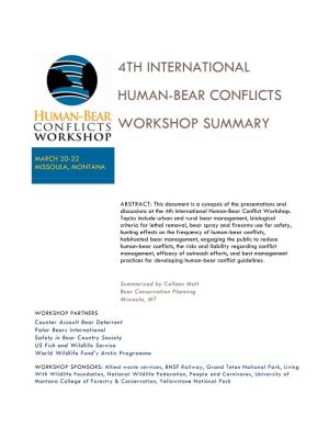 4Th International Human-Bear Conflicts Workshop Summary