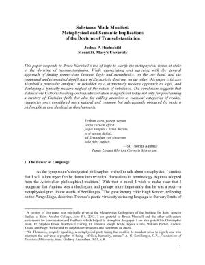Metaphysical and Semantic Implications of the Doctrine of Transubstantiation