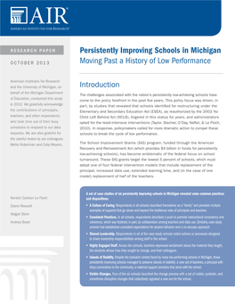 Persistently Improving Schools in Michigan Moving Past a History Of