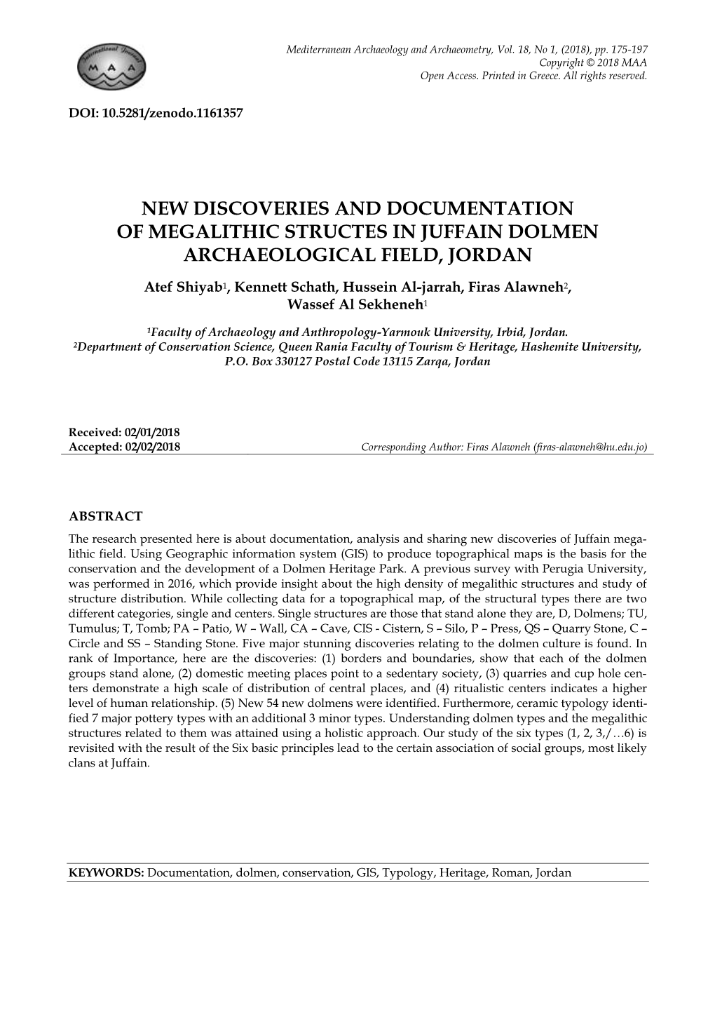 New Discoveries and Documentation of Megalithic Structes in Juffain Dolmen Archaeological Field, Jordan